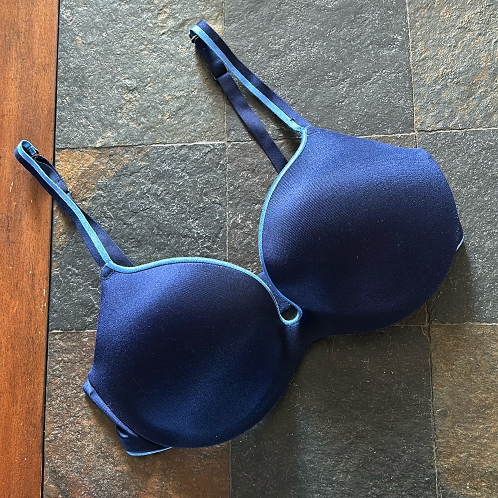 La Senza Body Kiss marine/blue Classic Plunge paddle underwire bra, 32DD